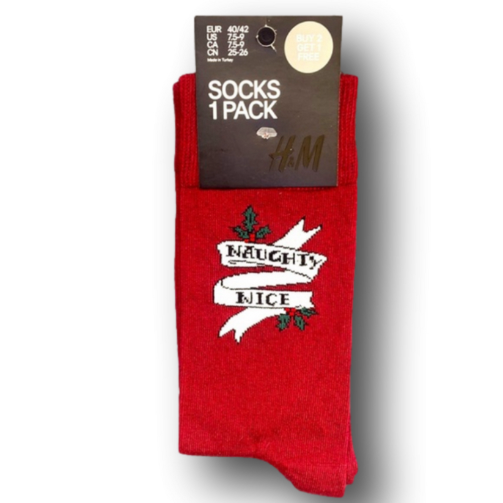3/$18 Naughty or Nice Holly Berries Christmas Holiday Funny Socks - Brand New